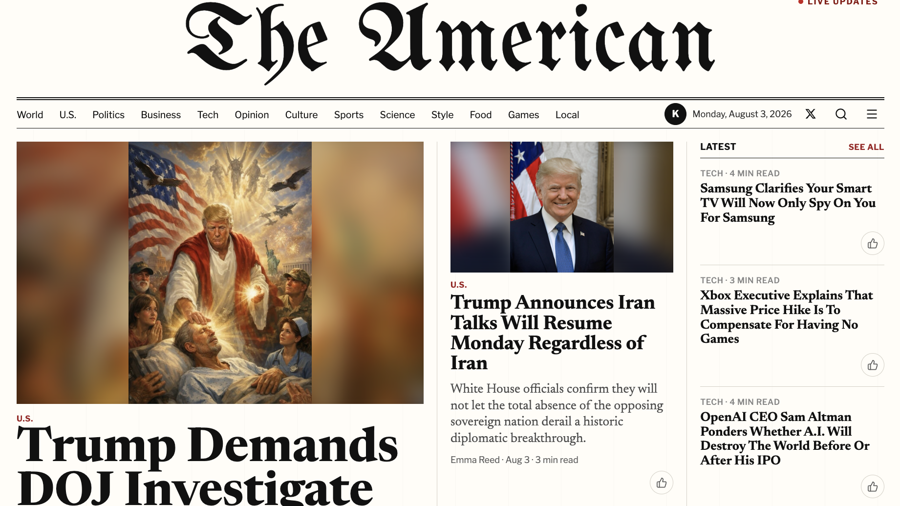 The front page of The American