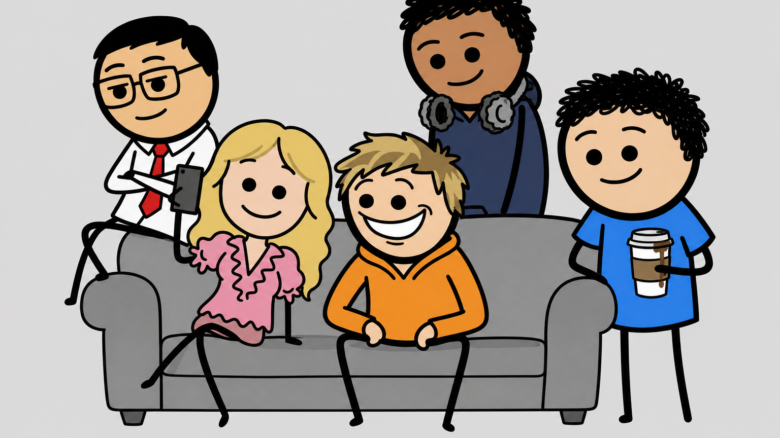 The Mid cast sitting on a couch
